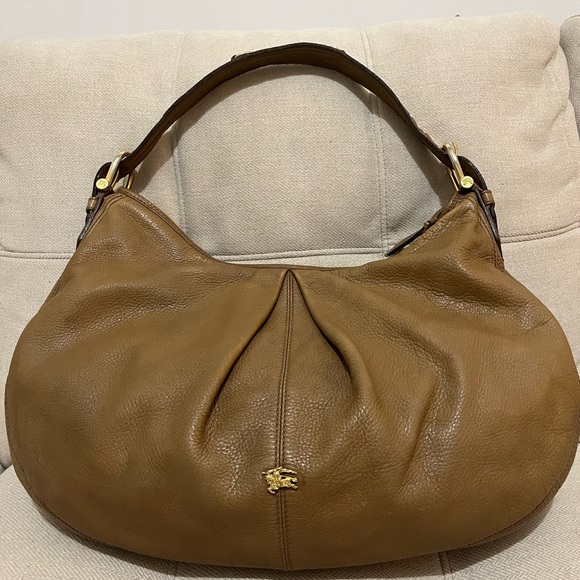 Burberry Large Brown Tan Leather Malika Shoulder Hobo Handbag 12 x18 x4 - Picture 1 of 8